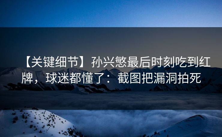 【关键细节】孙兴慜最后时刻吃到红牌，球迷都懂了：截图把漏洞拍死